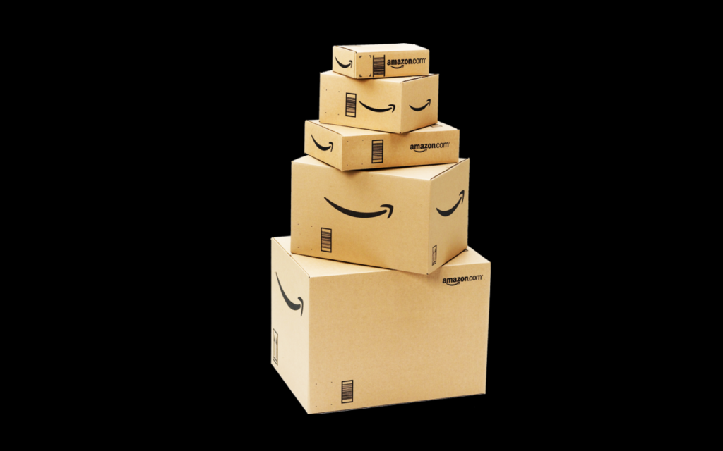 A pile of Amazon shipping boxes